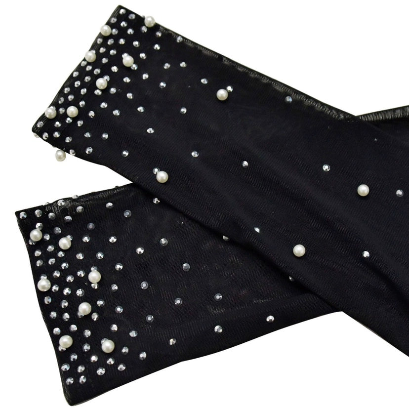 Amay Women's Sparkle Pearls Sequins Top Maxy Skirt Set Glitter