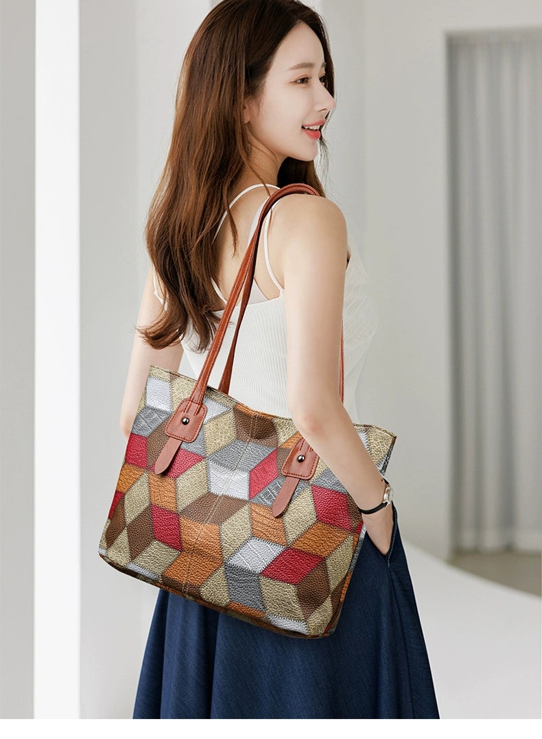 Maxy New Arrival Fashion Middle-Aged Soft Leather Print Big Bag