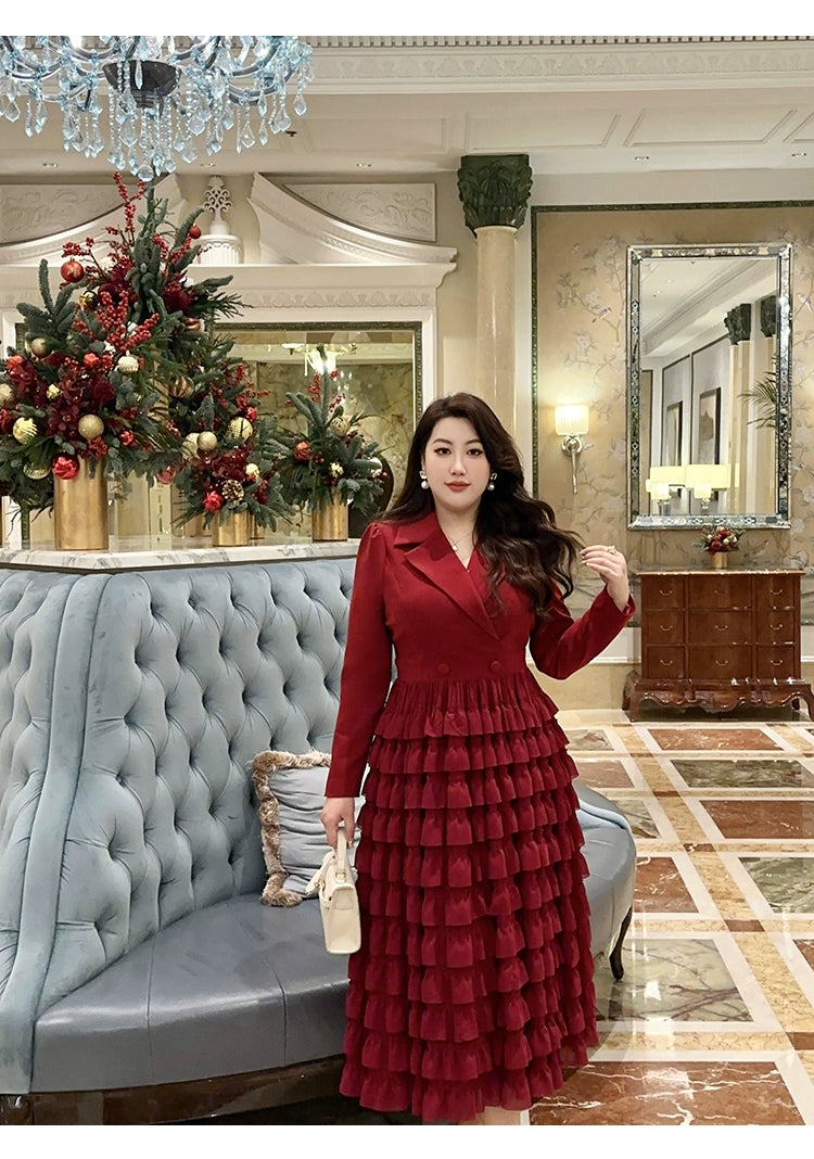 Macy Plus Size Ladies Fashion Elegance Red Cake Suit