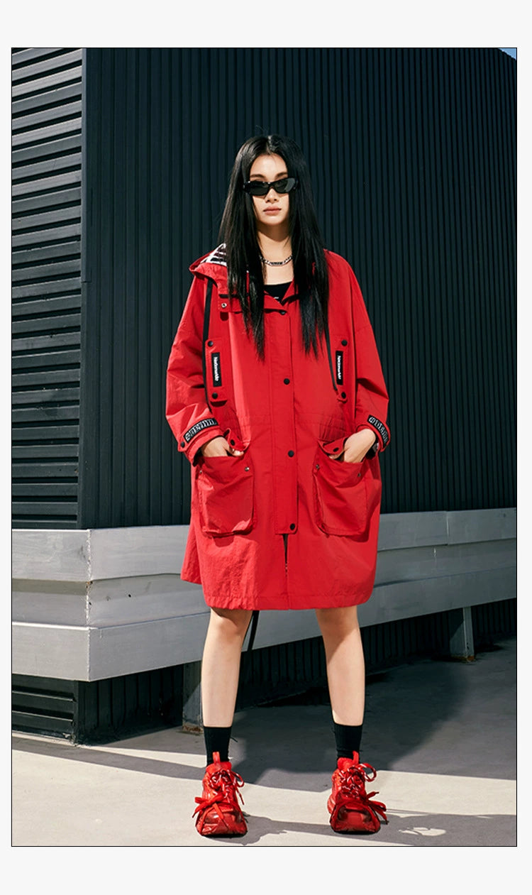 Tuo Gu Flagship Store Trendy 2024 Spring Clothing New Arrival Fancy Long Trench Coat Women's Hooded Work Clothes Overcoat Women