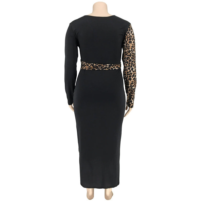 Maxy plus Size Women Leopard Patchwork Dress Maxy Dresses