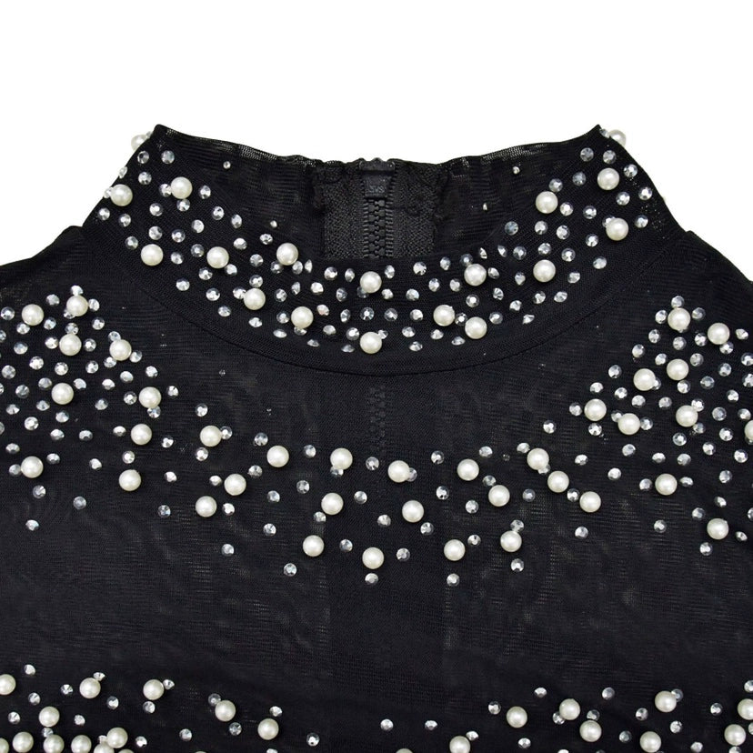Amay Women's Sparkle Pearls Sequins Top Maxy Skirt Set Glitter