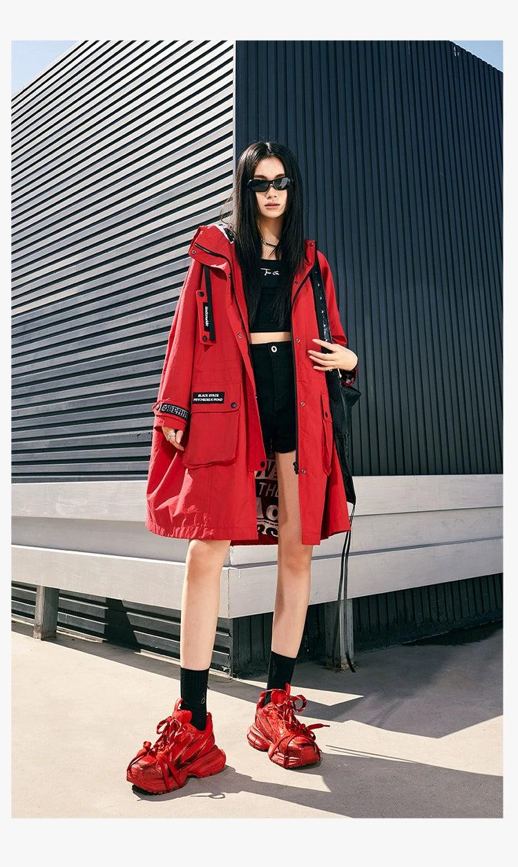 Tuo Gu Flagship Store Trendy 2024 Spring Clothing New Arrival Fancy Long Trench Coat Women's Hooded Work Clothes Overcoat Women