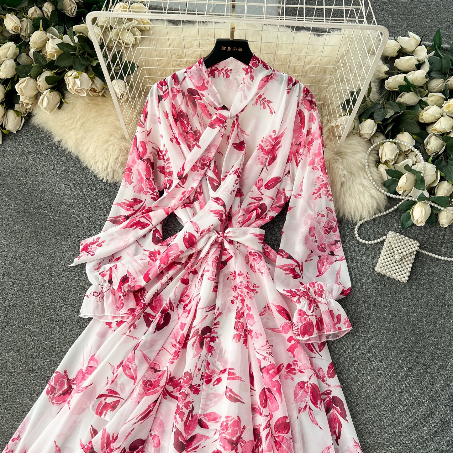 Elegance Graceful Spring Clothing Long Big Swing Chiffon Dress