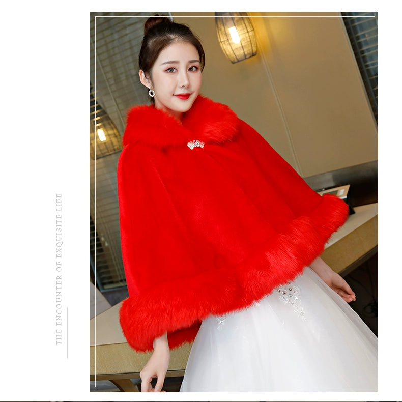 Wedding Shawl Winter Wedding Dress Big Cape Coat Winter 2024 New Wedding Wool Outer Wear Female Fall and Winter Bride