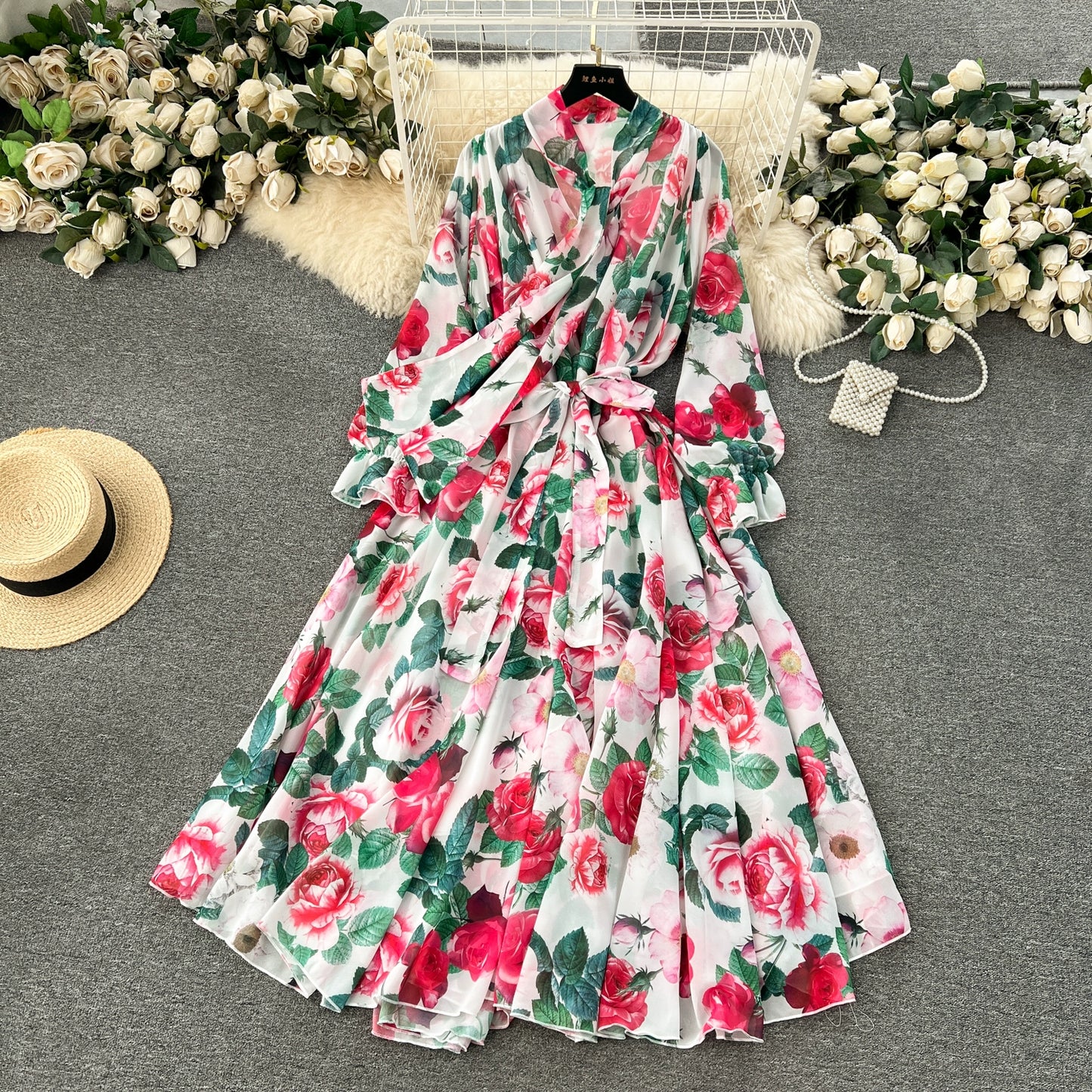 Elegance Graceful Spring Clothing Long Big Swing Chiffon Dress