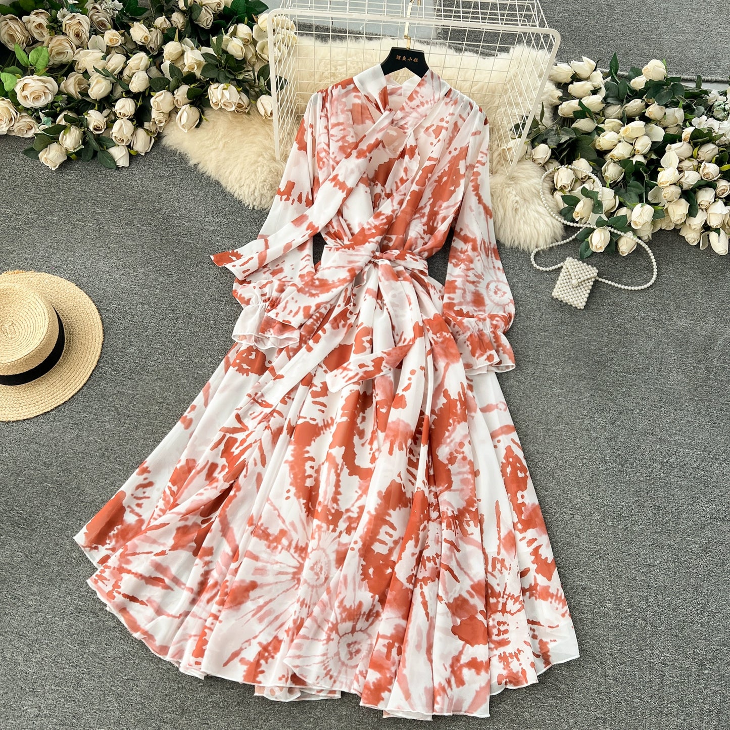 Elegance Graceful Spring Clothing Long Big Swing Chiffon Dress