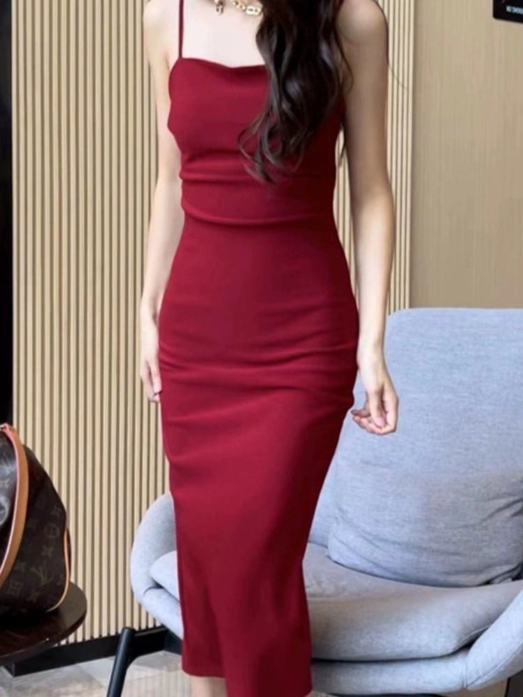 Macy French Style Summer Waist-Tight Elegant Tea Break Sling Dress