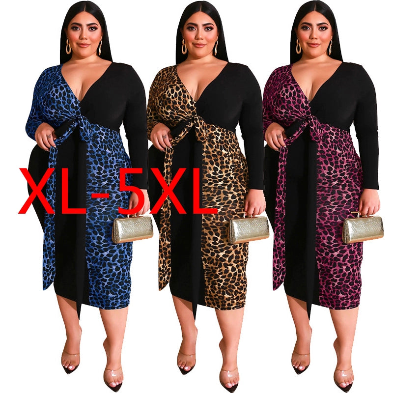 Maxy plus Size Women Leopard Patchwork Dress Maxy Dresses