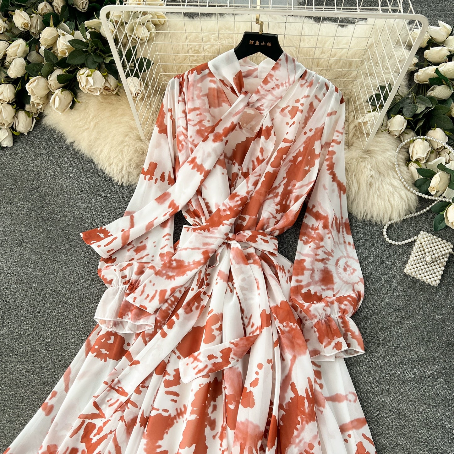 Elegance Graceful Spring Clothing Long Big Swing Chiffon Dress