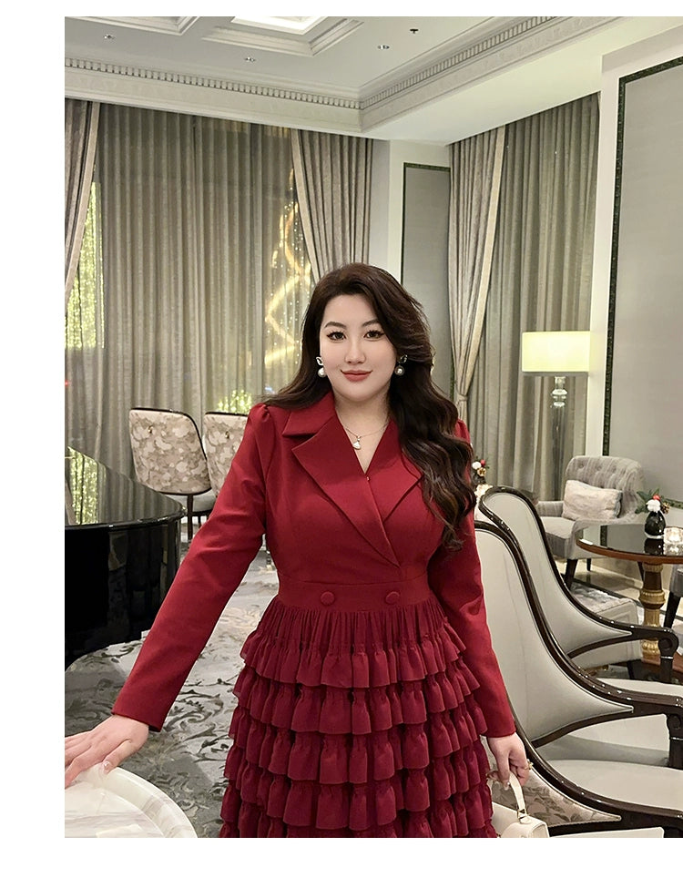 Macy Plus Size Ladies Fashion Elegance Red Cake Suit