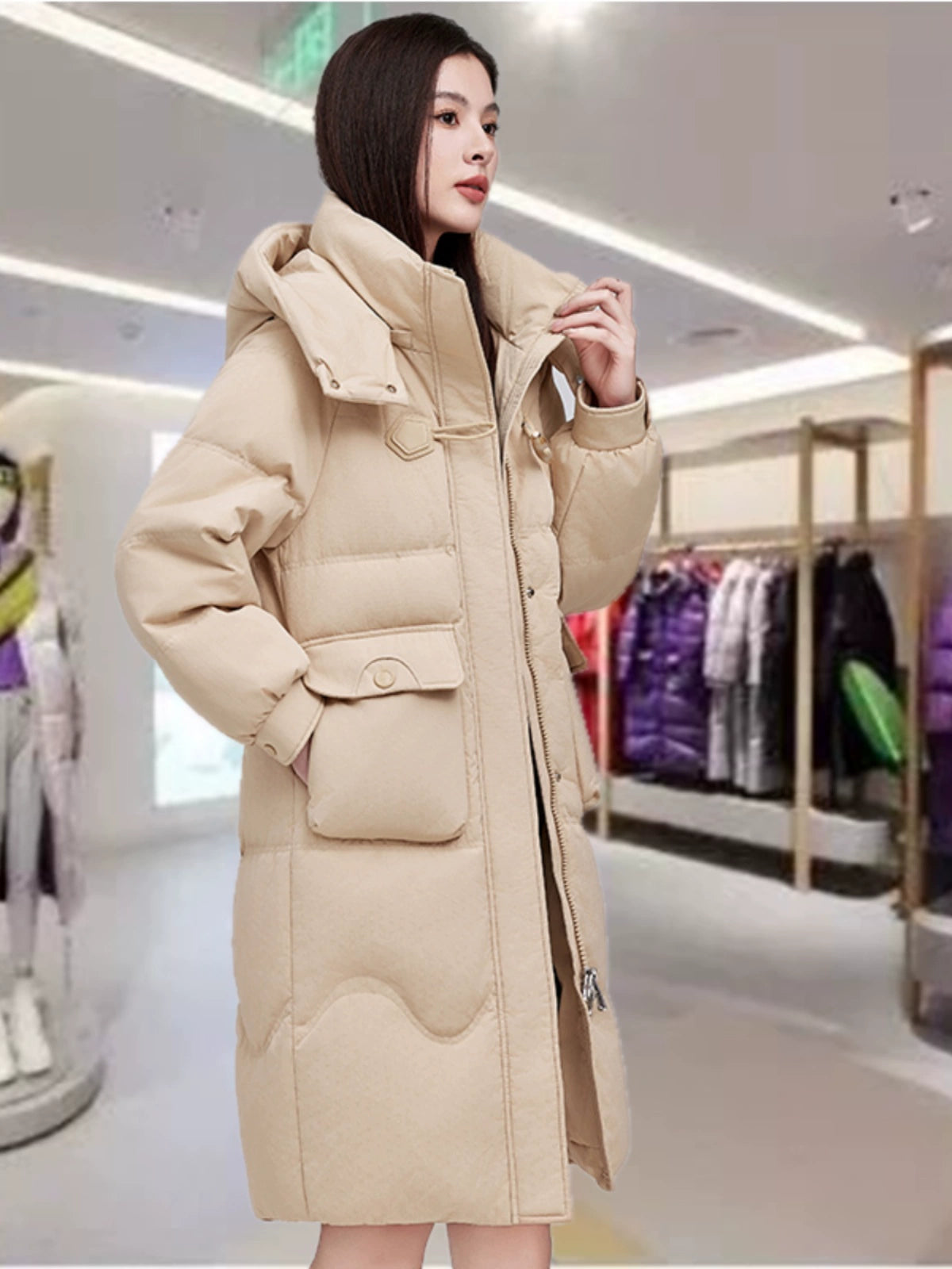 Maxy Yaloo Mid Length Long Length Loose and Warm Outwear down Jacket
