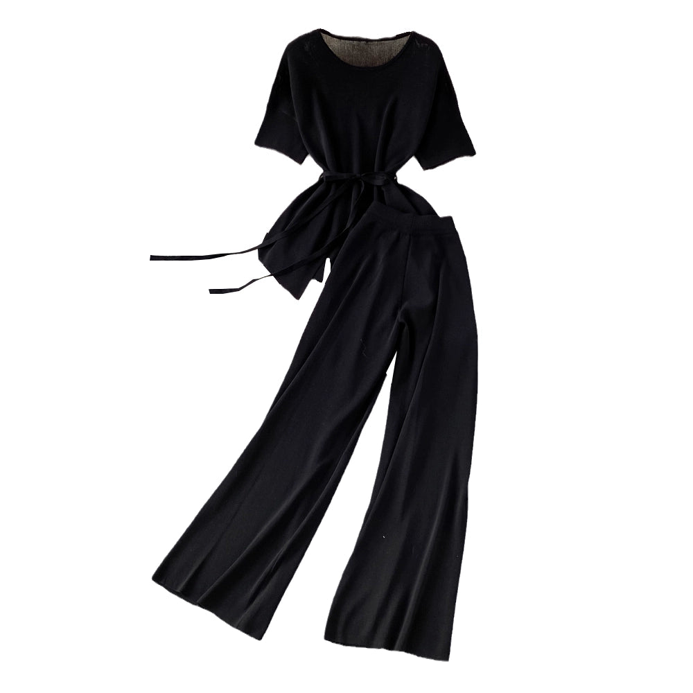 Maxy round Neck Knitting Tops Slim Looking Loose Pants Fashion Suit