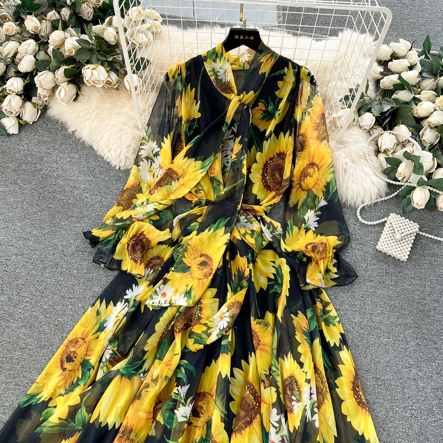 Elegance Graceful Spring Clothing Long Big Swing Chiffon Dress