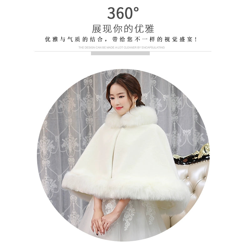 Wedding Shawl Winter Wedding Dress Big Cape Coat Winter 2024 New Wedding Wool Outer Wear Female Fall and Winter Bride