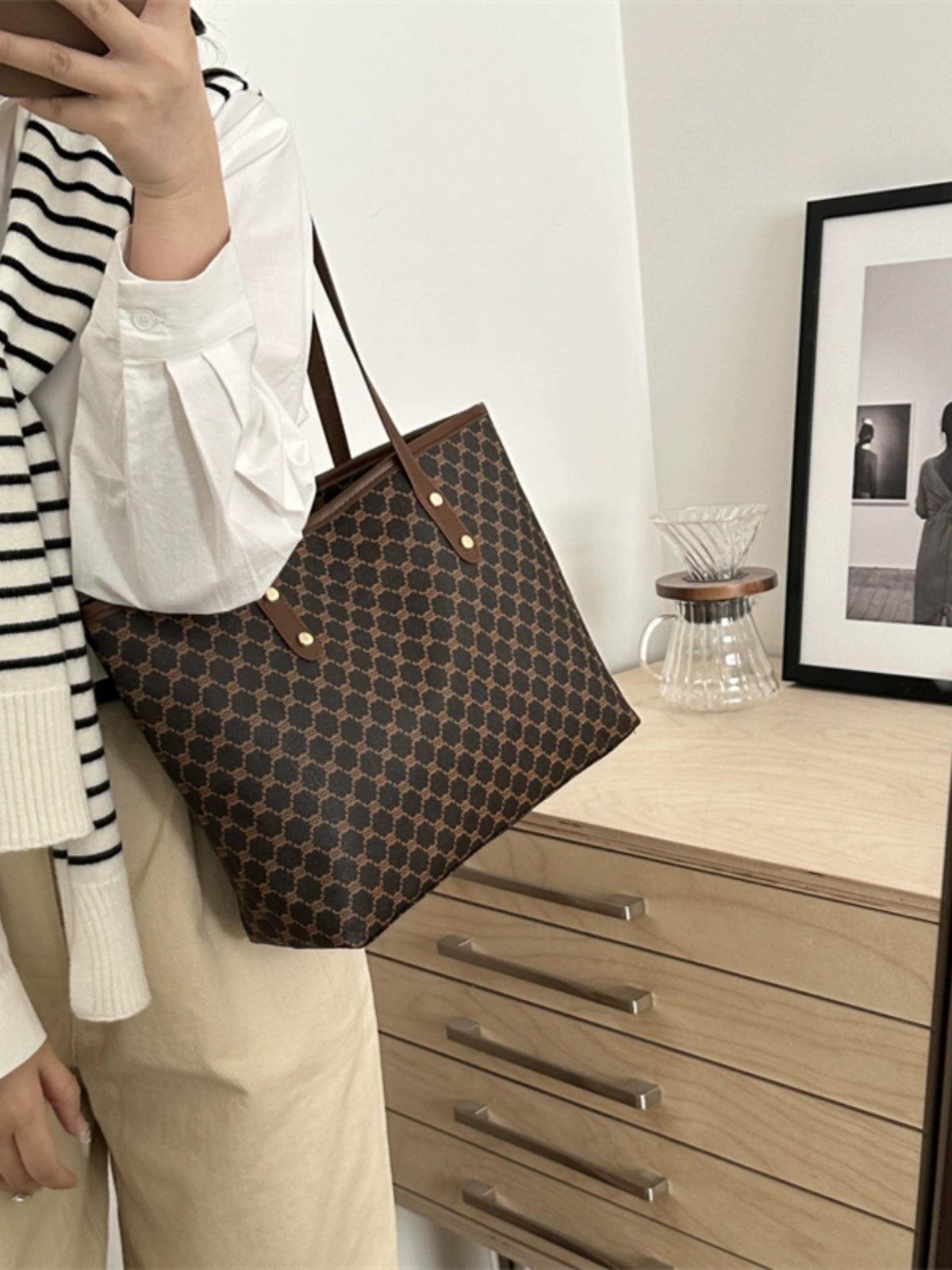 Maxy Retro Print Spring Big Bag New Trendy Beautiful Korean Style Women's Bag Shoulder Bag Commuter Large Capacity Tote Bag