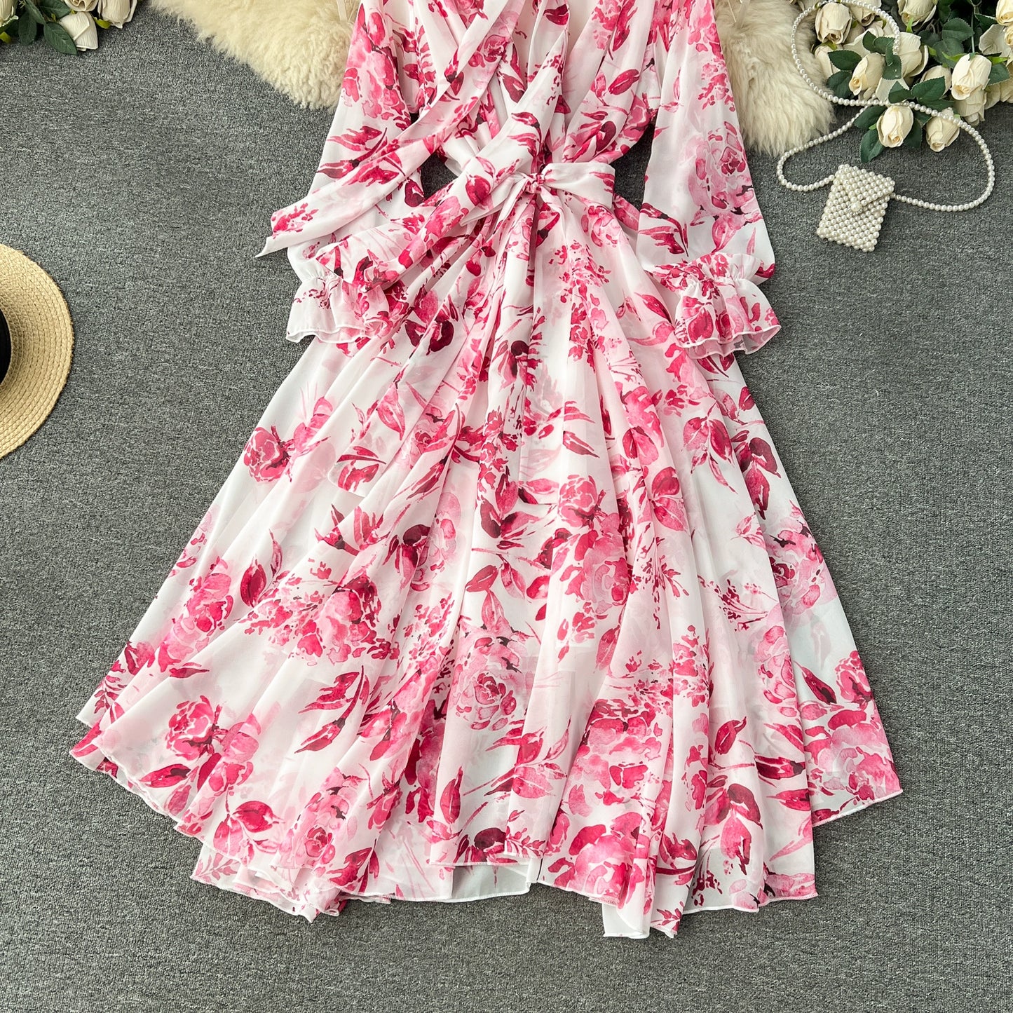 Elegance Graceful Spring Clothing Long Big Swing Chiffon Dress