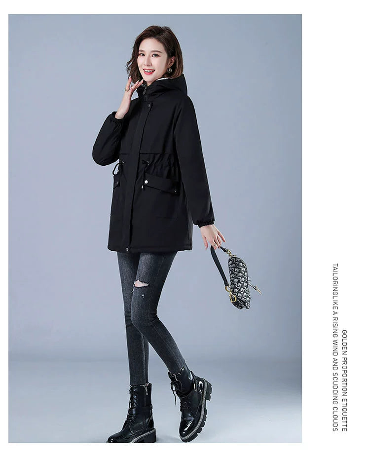 Maxy Length Long Length Autumn and Winter Casual Thickening Cotton Coat Trench Coat