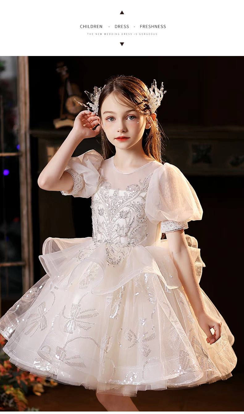 MaxybDresses of Bride Fellow Kids Women's 2024 Autumn New Classy Princess Dress Birthday Piano Catwalk Show Little Host Children's Performance