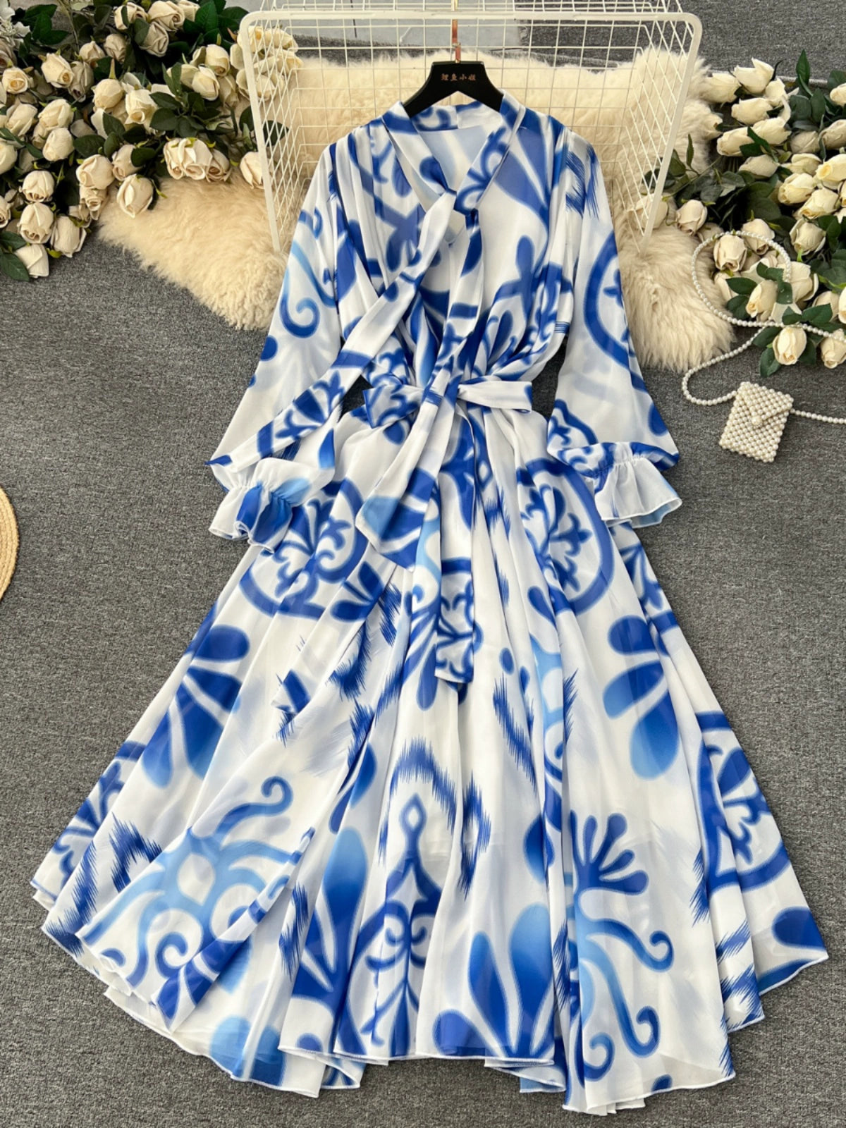 Elegance Graceful Spring Clothing Long Big Swing Chiffon Dress