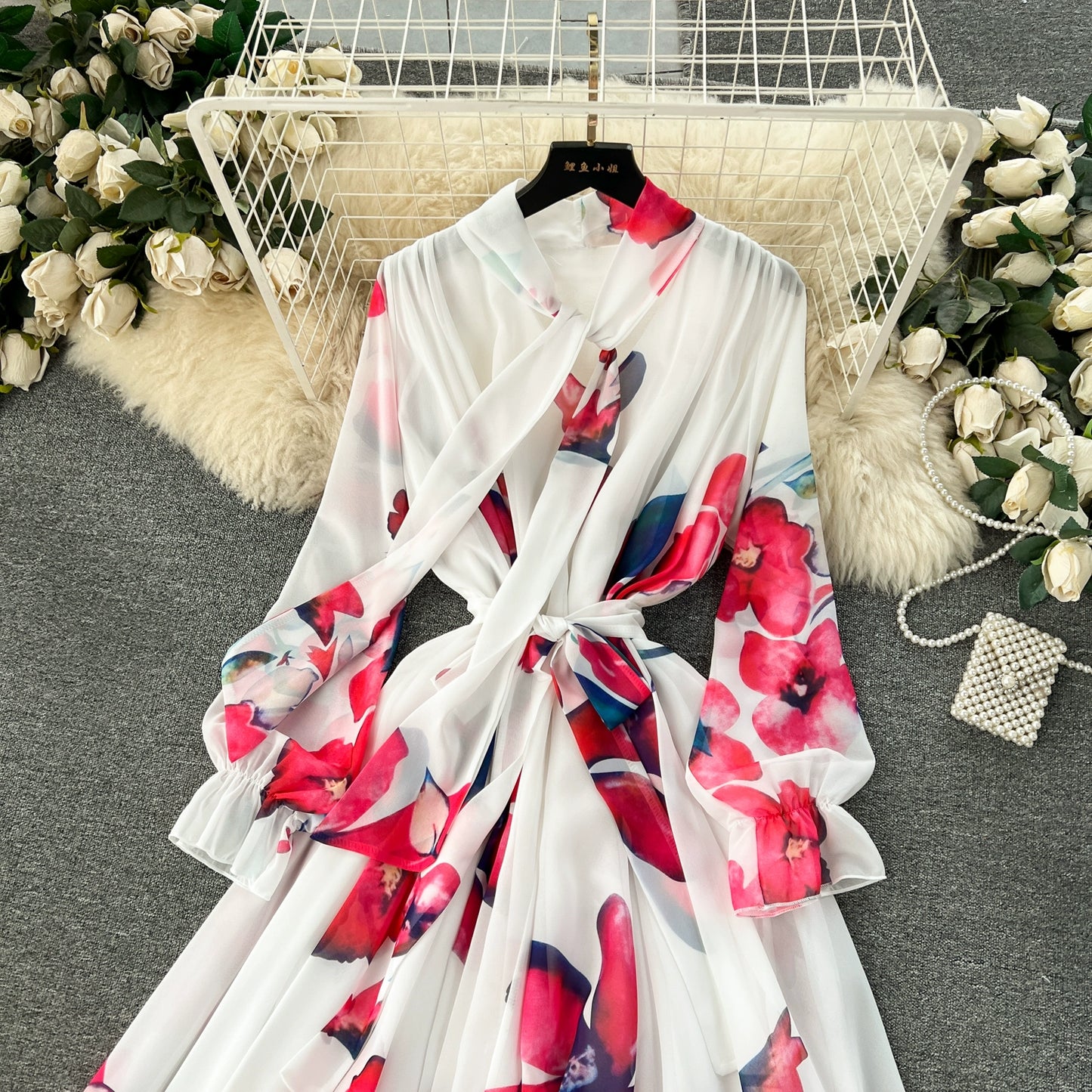 Elegance Graceful Spring Clothing Long Big Swing Chiffon Dress