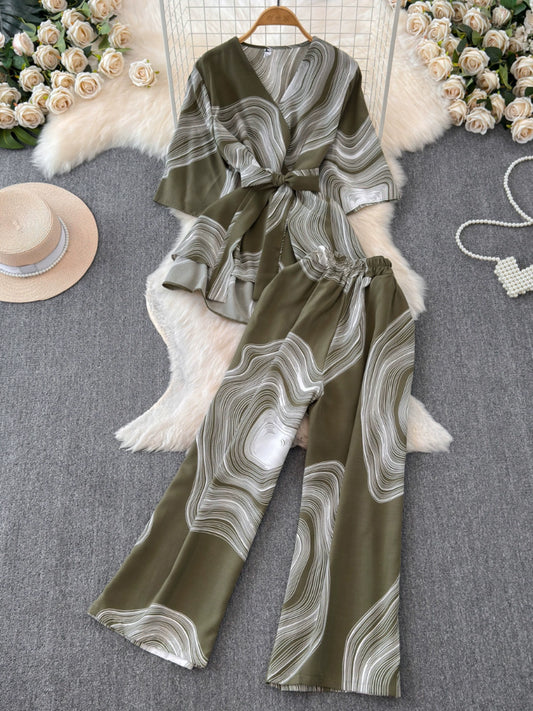 Maxy New Arrival Fashion Summer Suit Female Special-Interest Design Adult Lady like Woman Fried Street Tops + High Waist Loose Pants Two-piece Set