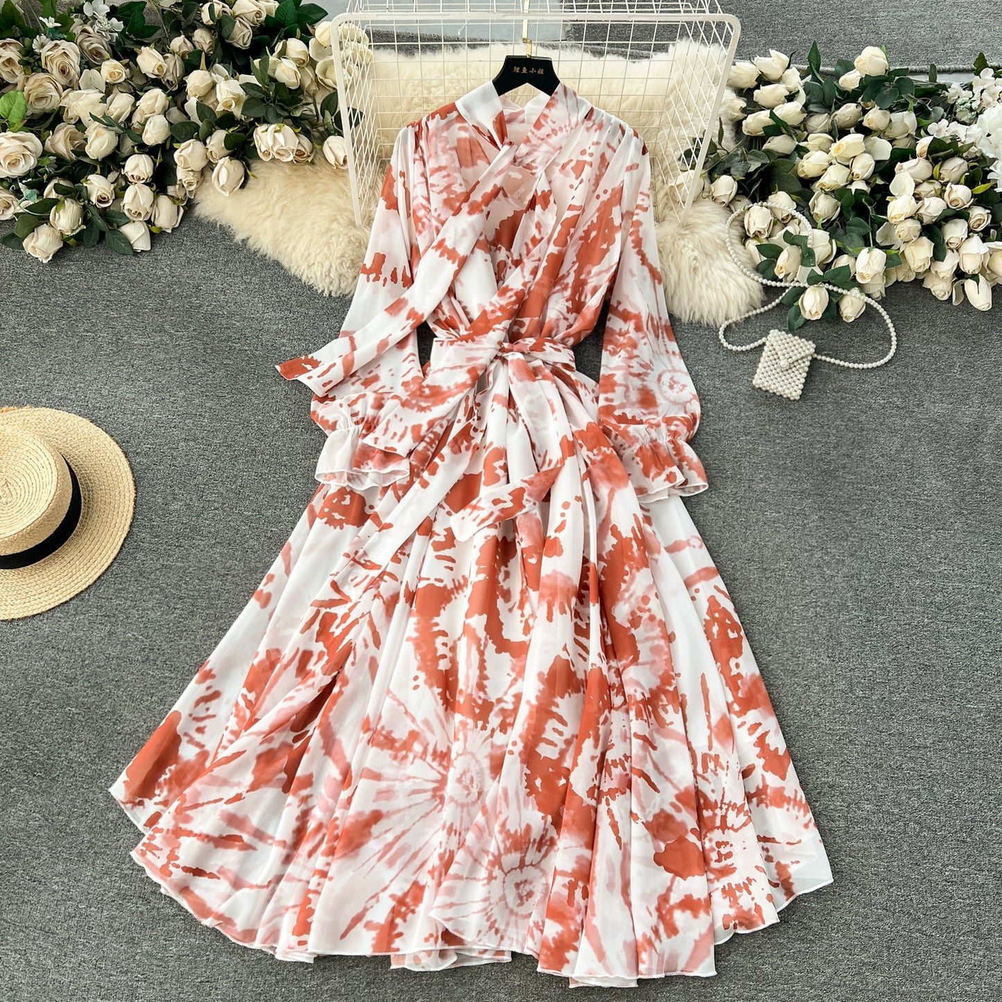 Elegance Graceful Spring Clothing Long Big Swing Chiffon Dress