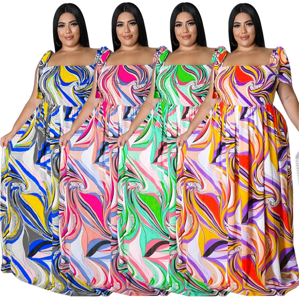 Maxy Plus Size Summer Dress Women's Clothing Flower Printed Slip Bandage Elegant Mini Dress Hot Sale