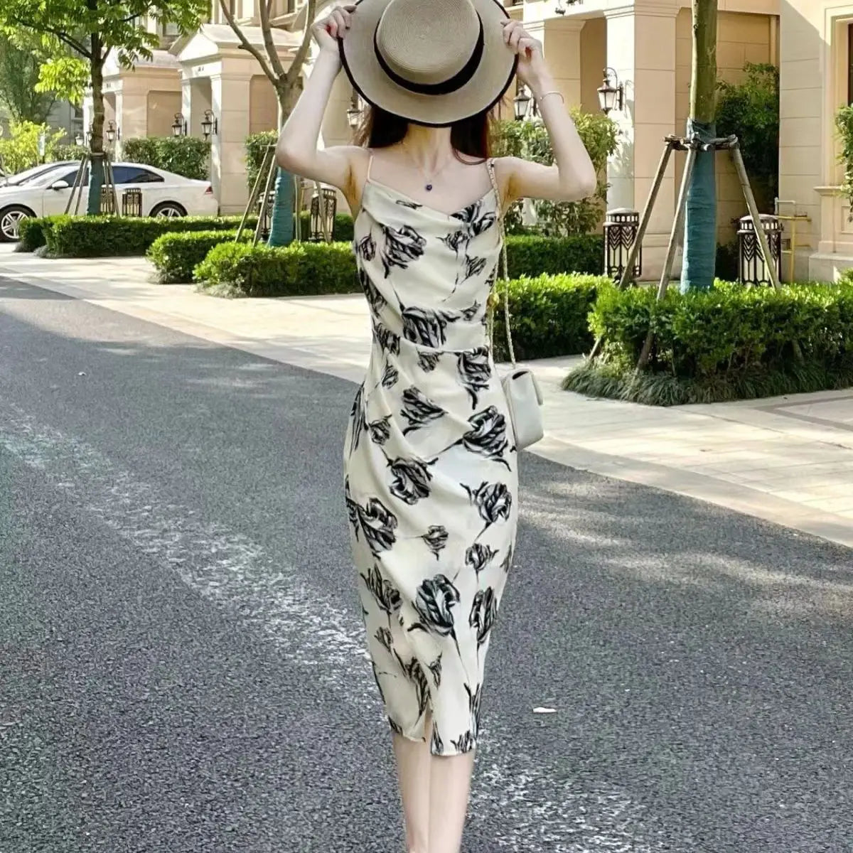 Maxy Printed Dresses Women Holiday Casual Summer Ins Sexy Graceful Korean Style New Female Mature Temperament Popular Empire Vintage