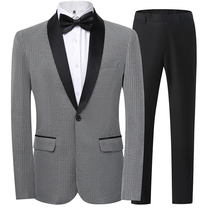 Visco Groom suit men's slim Korean wedding dress business casual handsome plaid professional suit Korean slim best man groom