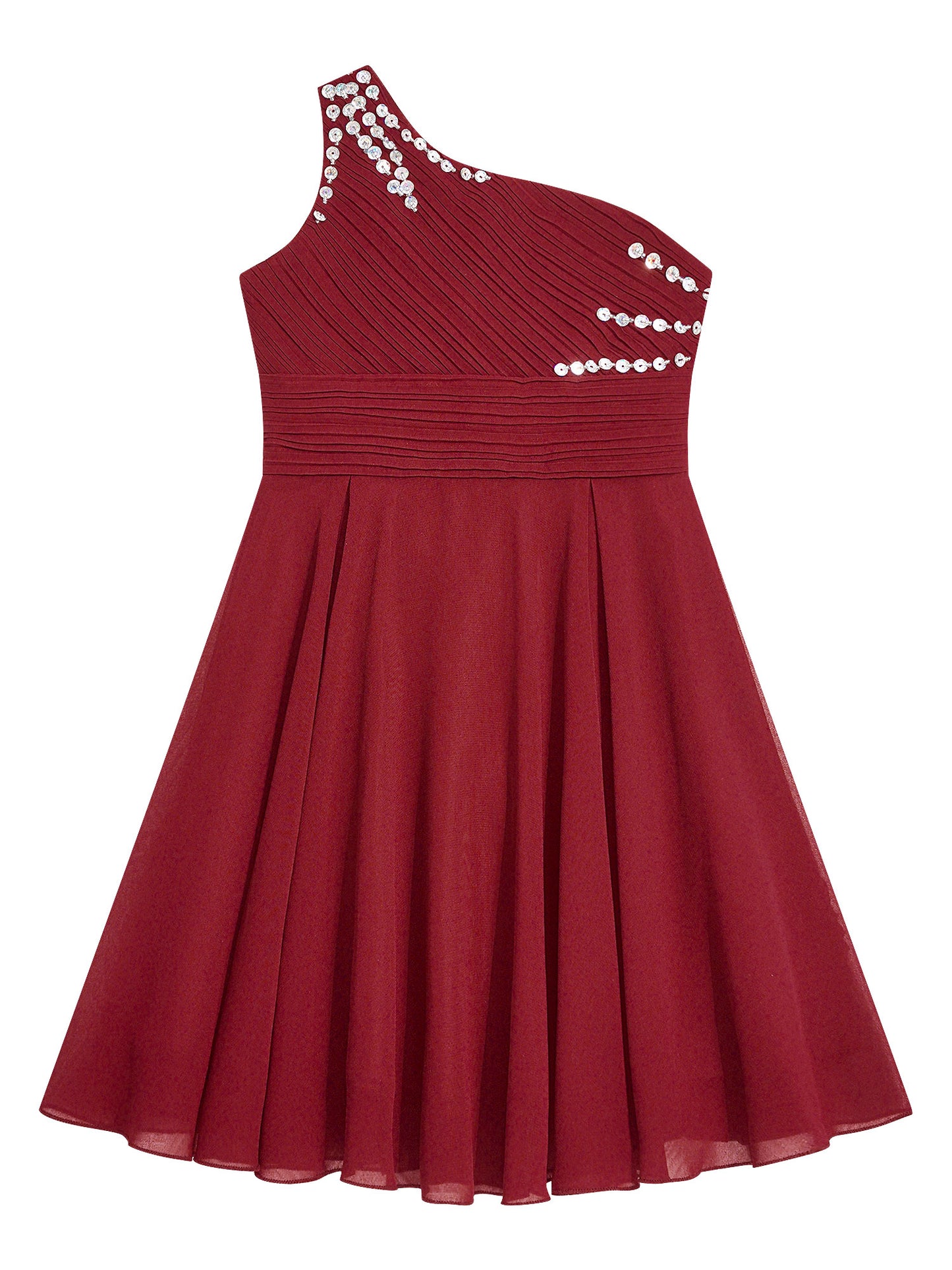 Macy Girls Elegant Beaded Party Dress One Shoulder A-Line Chiffon Princess Dresses Wedding Birthday Prom Evening Gown