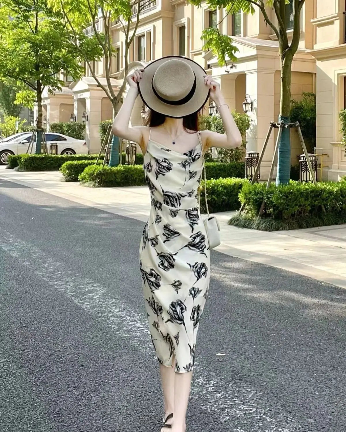 Maxy Printed Dresses Women Holiday Casual Summer Ins Sexy Graceful Korean Style New Female Mature Temperament Popular Empire Vintage