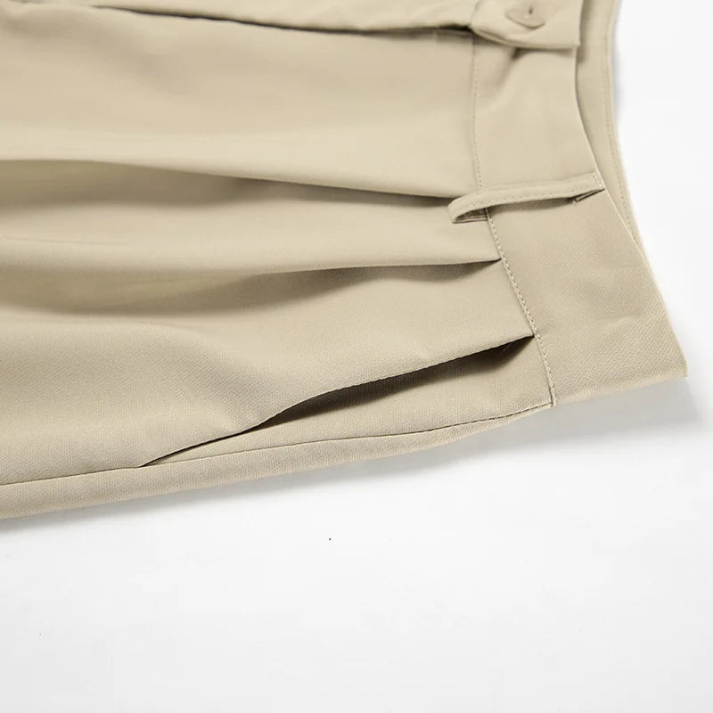 Maxy Spring Summer Women Office Shorts Suit Set Solid Khaki Sleeveless Halter Outfit 2 Piece Matching Sets For Women