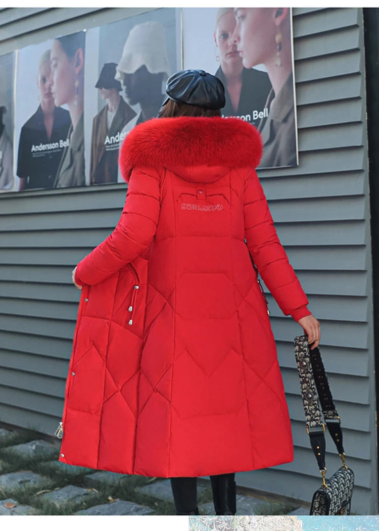 New Korean Gracy Down Cotton Coat Women Long Winter Puffer Parkas Thicken Warm Hooded Cotton-Padded Jacket Coat Zipper Overcoat