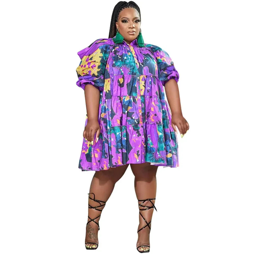 Maxy Plus Size Dresses 4xl 5xl Women's Clothing Tie Dye Loose Casual Cute Ball Gown Shirts Midi Dress