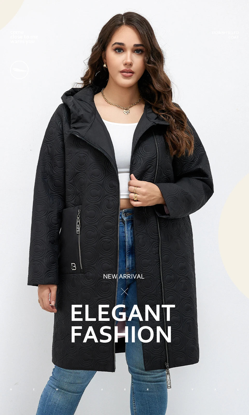 Macy Autumn Women Jackets Plus Size Long Hooded Quilted Light weight big pockets Bio-cotton Stylish Women's coat