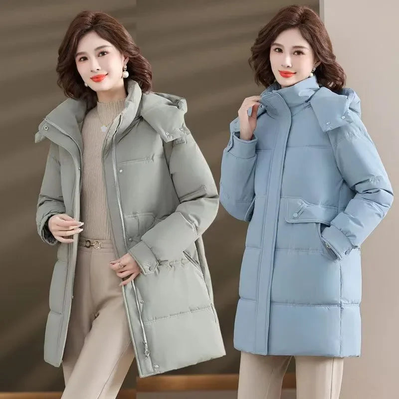 Maxy 2024 Winter Women Hooded Jacket Coats Long Parkas Female Down Cotton Overcoat Thick Warm Padded Windproof Casual Windbreaker