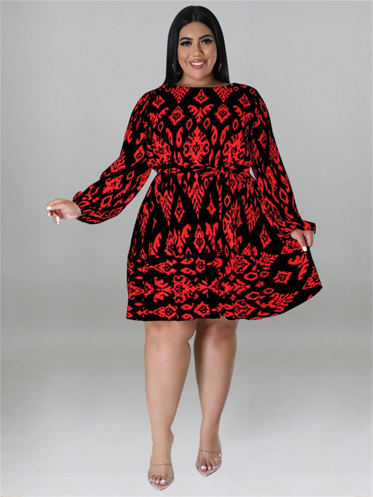 Maxy Plus Size loose Dresses for Women Long Sleeve Printed big harm Africa midi Dress New Style Fall Wholesale