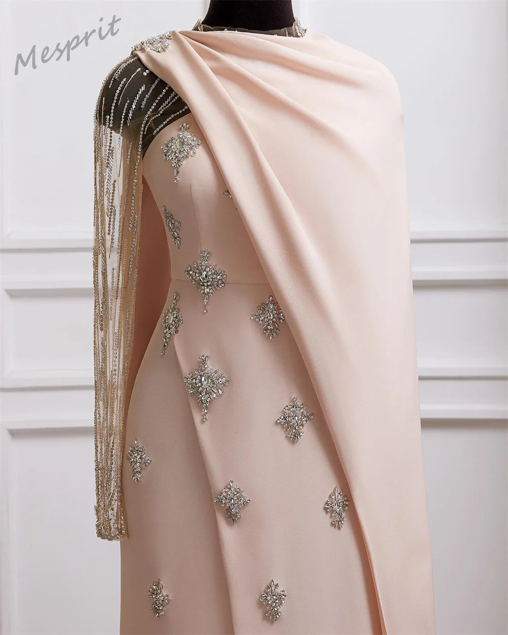 Maxy Customized Elegant One-shoulder Sheath Sweep Evening Dresses Rhinestone Vertically Satin Customized Saudi Arabia