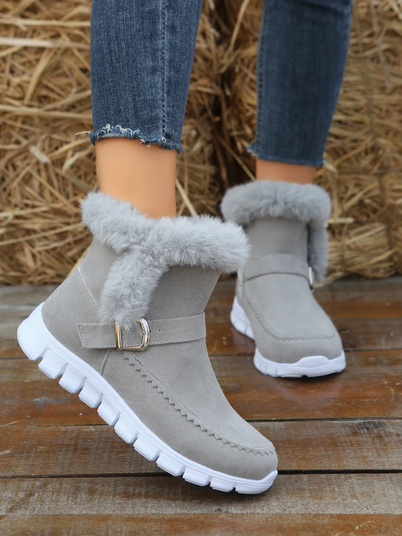 Maxy Winter Women Fur Warm Chelsea Snow Boots Casual Shoes New Short Plush Suede Ankle Boots Flats Gladiator Sport Ladies Botas Mujer