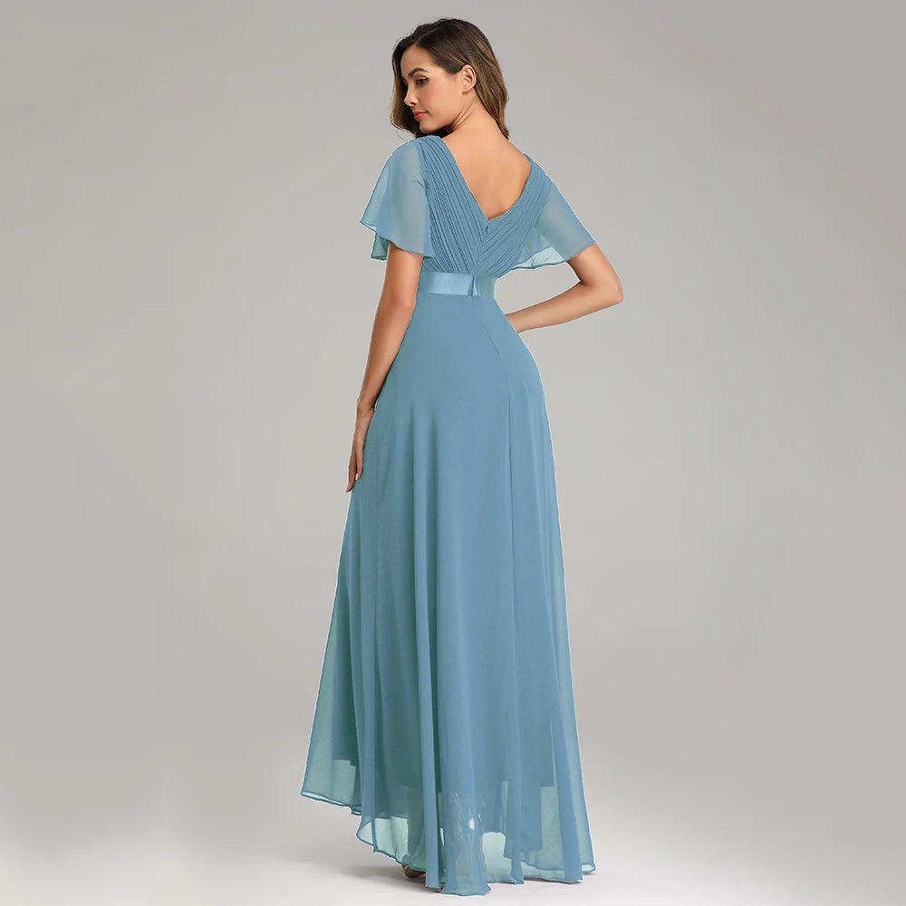 Maxy Evening Dresses XUCTHHC Elegant V-Neck Ruffles Chiffon Formal Evening Gown Robe Dress for Wedding Party