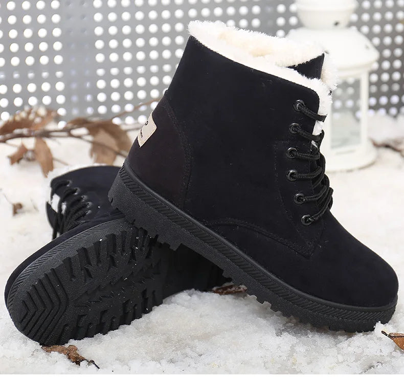 Maxy Women's Boots Winter Boots with Fur Low Heels Snow Boots Ankle Bota Feminina Platform Booties For Women Winter Shoes Heeled