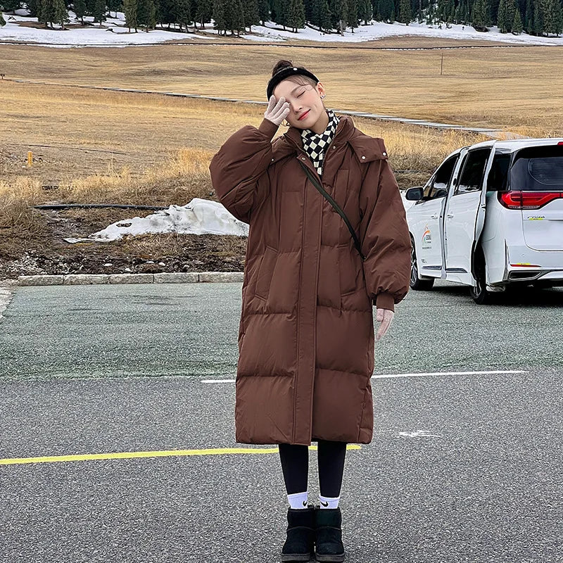 Maxy Thicken Long Coat Women Winter Turtleneck Long Sleeve Loose Midi Female Jacket Fashion Street Zipper Solid Lady Parka Coats