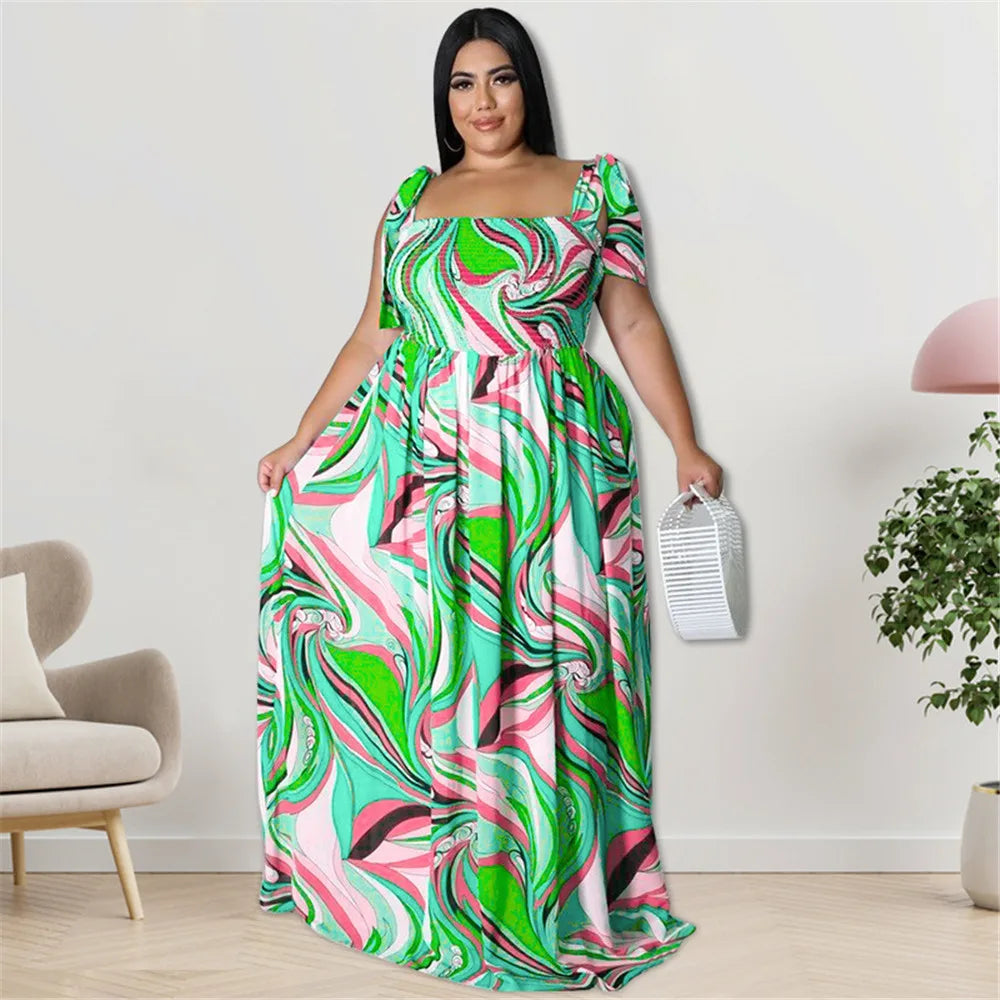 Maxy Plus Size Summer Dress Women's Clothing Flower Printed Slip Bandage Elegant Mini Dress Hot Sale