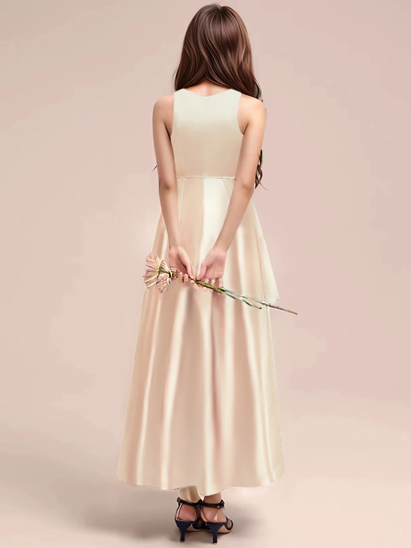 Maxy Teen Girl Champagne High-end Long Dresses Birthday Party Performance Wedding Evening Dresses