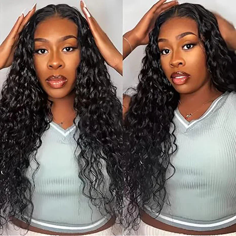 Maxy Hair Wear Go Glueless Wig Pre Bleached Knots Water Wave Wigs Human Hair Transparent Lace Closure Wig PrePlucked Curly Hair