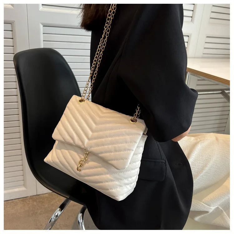 Maxy Casual Chain Crossbody Bags For Women Fashion Striped Shoulder Bag Large Capacity Flap Ladies Handbags