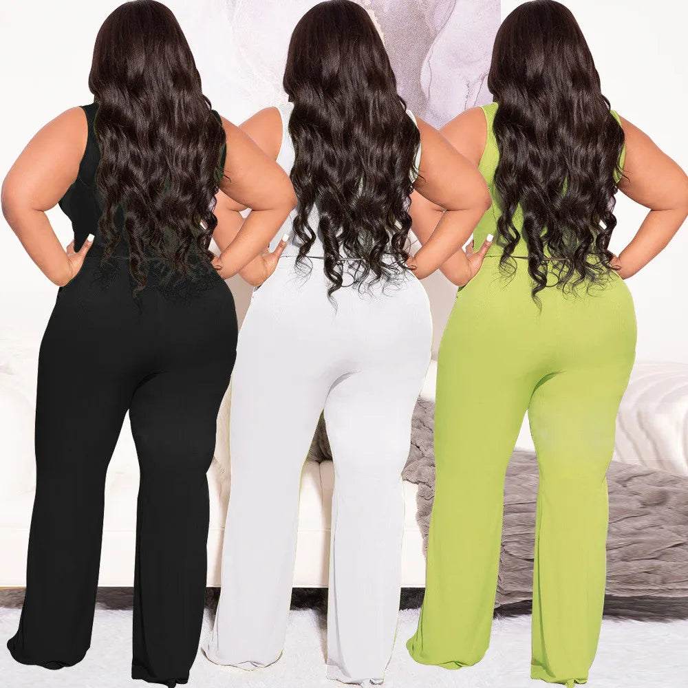 Maxy Plus Size Women Clothing 2 Piece Outfits Summer Bandage Top Flared Pants Fashion Matching Sets