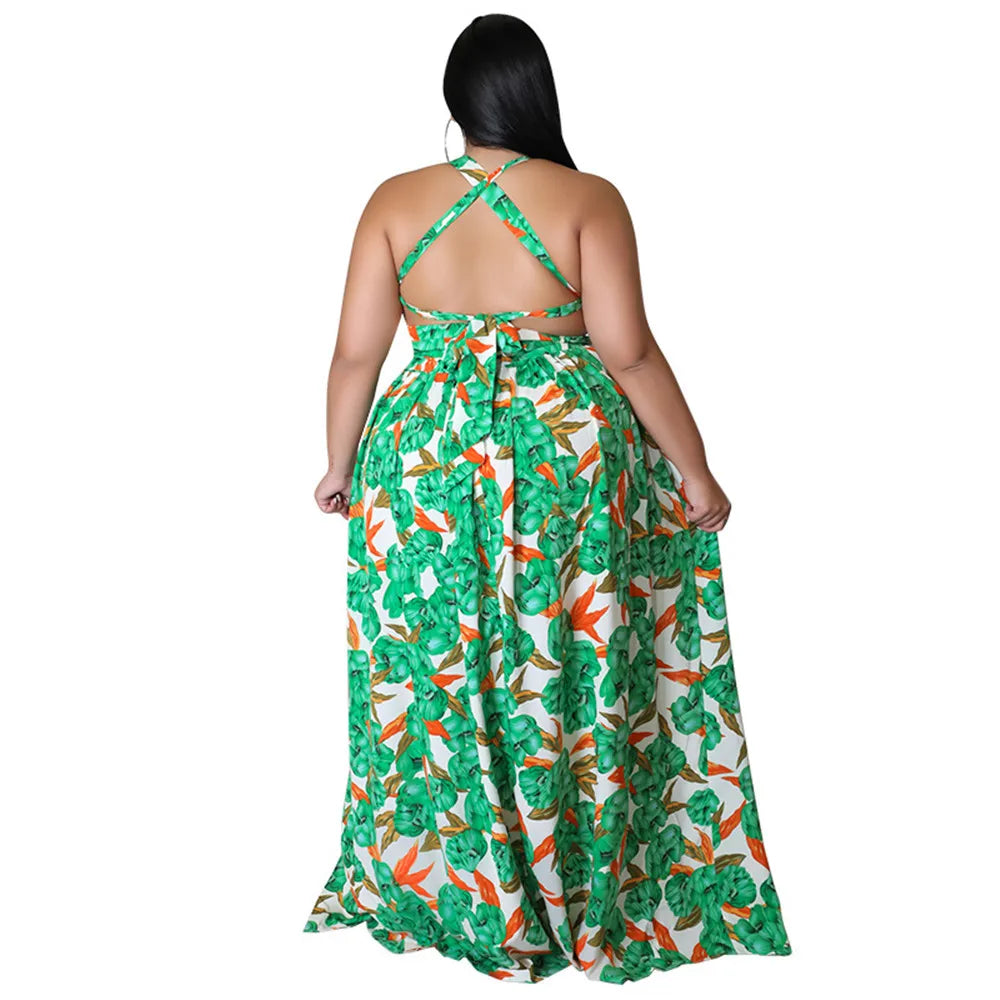 Maxy Plus Size Dresses for Women Clothing Summer Holiday Bandage Open Back Elegant Beach New Dress