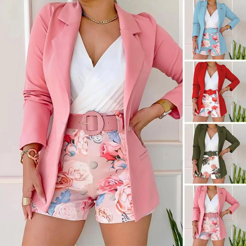 Babs Women Long Sleeve Blazer & Floral Print Shorts Set Casual 2 Piece Suit Sets Women Female Outfits Set 2PCS